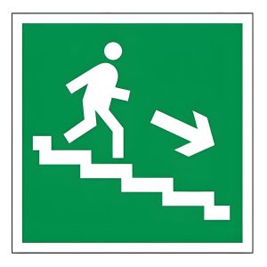 Знак эвакуационный «Направление к эвакуационному выходу по лестнице НАПРАВО вниз», 200х200 мм, пленка самоклеящаяся, 610018/Е13