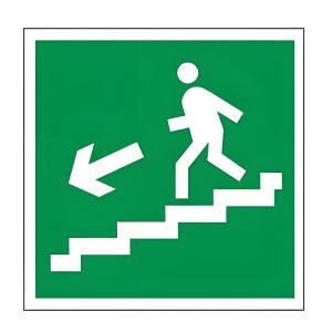 Знак эвакуационный «Направление к эвакуационному выходу по лестнице НАЛЕВО вниз», 200х200 мм, пленка самоклеящаяся, 610019/Е14