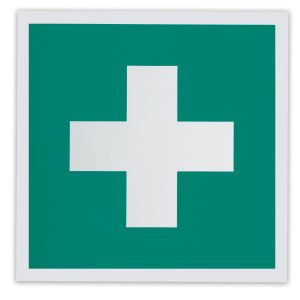 Знак «Аптечка первой медицинской помощи», 200х200 мм, фотолюминесцентный, пленка самоклеящаяся, ЕС01
