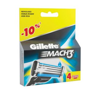Сменные кассеты для бритья 4 шт., GILLETTE (Жиллет) «Mach3», для мужчин