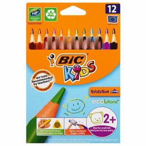 Карандаши цветные утолщенные BIC «Kids Evolution Triangle», 12 цветов, пластиковые, трехгранные, картонная упаковка, 8297356