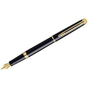 Ручка подарочная перьевая WATERMAN «Hemisphere Mars Black GT», черный лак, позолоченные детали, синяя, S0920610