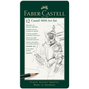 Карандаши чернографитные FABER-CASTELL, НАБОР 12 шт., «Castell 9000 Art Set», 2H-8B, металлическая коробка, 119065