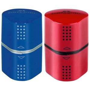 Точилка FABER-CASTELL «Trio Grip 2001», 3 отверстия, 2 контейнера, пластиковая, красная/синяя, 183801