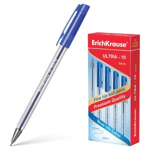 Ручка шариковая масляная ERICH KRAUSE «Ultra-10», СИНЯЯ, корпус прозрачный, узел 0,7 мм, линия письма 0,26 мм, 13873
