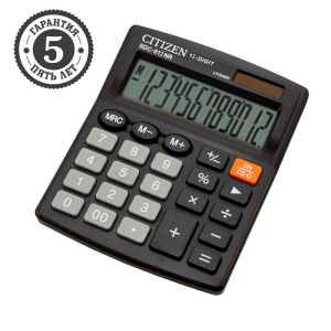Калькулятор настольный CITIZEN SDC-812NR, МАЛЫЙ (124x102 мм), 12 разрядов, двойное питание