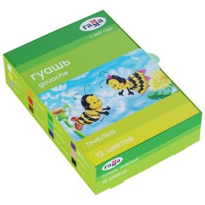 Гуашь ГАММА «Пчелка», 12 цветов по 20 мл, без кисти, картонная упаковка, 221014_12