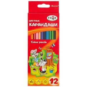 Карандаши цветные ГАММА «Мультики», 12 цветов, заточенные, трехгранные, картонная упаковка, 290122_12