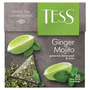 Чай TESS «Ginger Mojito» зеленый с ароматом мяты, цедрой лимона, имбирем, 20 пирамидок по 1,8 г, 0788-12