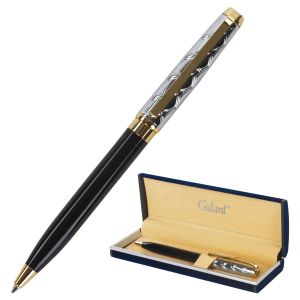 Ручка подарочная шариковая GALANT «Consul», корпус черный с серебристым, золотистые детали, пишущий узел 0,7 мм, синяя, 140963