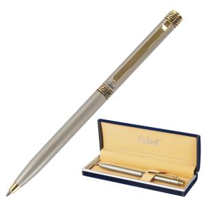 Ручка подарочная шариковая GALANT «Brigitte», тонкий корпус, серебристый, золотистые детали, пишущий узел 0,7 мм, синяя, 141009