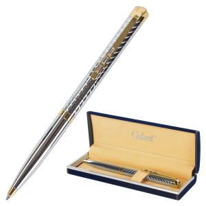 Ручка подарочная шариковая GALANT «Barendorf», корпус серебристый с гравировкой, золотистые детали, пишущий узел 0,7 мм, синяя, 141011