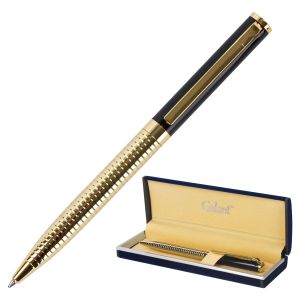 Ручка подарочная шариковая GALANT «Black Melbourne», корпус золотистый с черным, золотистые детали, пишущий узел 0,7 мм, синяя, 141356