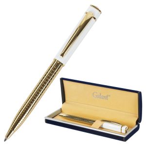Ручка подарочная шариковая GALANT «Mont Pelerin», корпус золотистый с белым, золотистые детали, пишущий узел 0,7 мм, синяя, 141661
