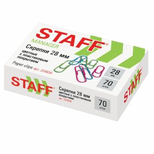 Скрепки STAFF «Manager», 28 мм, цветные, 70 шт., в картонной коробке, Россия, 224630