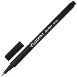 Ручка капиллярная (линер) BRAUBERG «Aero», ЧЕРНАЯ, трехгранная, металлический наконечник, линия письма 0,4 мм, 142252