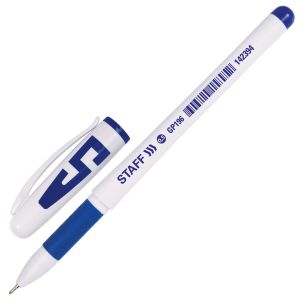 Ручка гелевая с грипом STAFF «Manager» GP-196, СИНЯЯ, корпус белый, игольчатый узел 0,5 мм, линия письма 0,35 мм, 142394