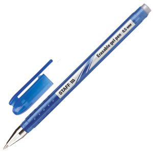 Ручка стираемая гелевая STAFF «College EGP-102», СИНЯЯ, корпус синий, хромированные детали, узел 0,5 мм, линия письма 0,38 мм, 142499