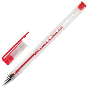 Ручка гелевая STAFF «Basic» GP-789, КРАСНАЯ, корпус прозрачный, хромированные детали, узел 0,5 мм, 142790