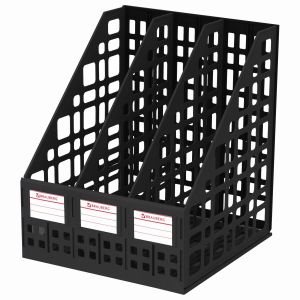Лоток вертикальный для бумаг BRAUBERG «MAXI Plus», 240 мм, 3 отделения, сетчатый, сборный, черный, 237013