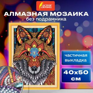 Картина стразами (алмазная мозаика) сияющая 40х50 см, ОСТРОВ СОКРОВИЩ «Рыжая лисица», без подрамника, 662448