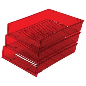 Лотки горизонтальные для бумаг, КОМПЛЕКТ 3 шт., 340х270х70 мм, тонированный красный, BRAUBERG «Office», 237260