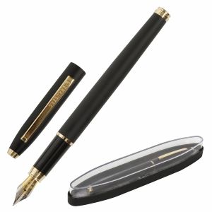 Ручка подарочная перьевая BRAUBERG «Brioso», СИНЯЯ, корпус черный с золотистыми деталями, 143467