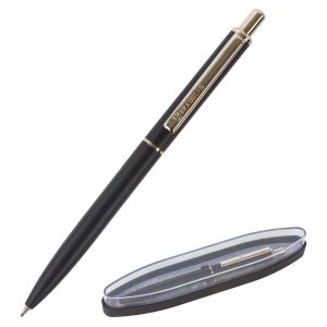 Ручка подарочная шариковая BRAUBERG «Larghetto», СИНЯЯ, корпус черный с хромированными деталями, линия письма 0,5 мм, 143476