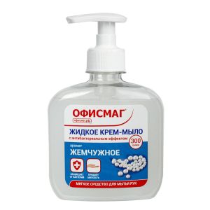 Мыло-крем жидкое 300 г ОФИСМАГ, «Премиум жемчужное», с антибактериальным эффектом, дозатор, 606782