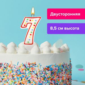 Свеча-цифра для торта «7» ДВУСТОРОННЯЯ с конфетти, 8,5 см, ЗОЛОТАЯ СКАЗКА, держатель, блистер, 591400