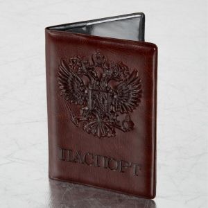 Обложка для паспорта STAFF, полиуретан под кожу, «ГЕРБ», коричневая, 237604