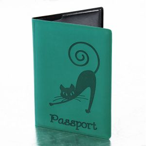 Обложка для паспорта, мягкий полиуретан, «Кошка», бирюзовая, STAFF, 237616