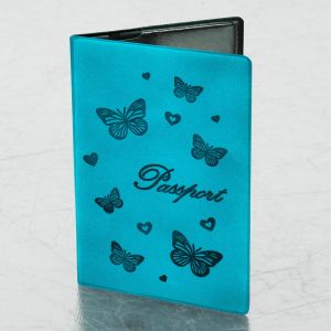 Обложка для паспорта STAFF, бархатный полиуретан, «Бабочки», мятно-бирюзовая, 237617