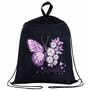 Мешок для обуви BRAUBERG, с петлёй, карман на молнии, 47х37 см, «Butterfly», 271607