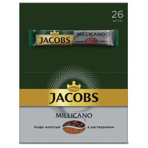 Кофе растворимый порционный JACOBS «Millicano», КОМПЛЕКТ 26 пакетиков по 1,8 г, сублимированный, 4251154