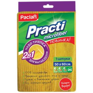 Тряпка для мытья пола, 50х60 см, плотная микрофибра, желтая, 380 г/м2, PACLAN «Practi Microfiber», 411020