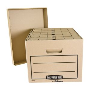 Короб архивный (445x270х335 мм), с крышкой, гофрокартон, FELLOWES (BANKERS BOX) «Basic», FS-00101