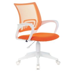 Кресло BRABIX «Fly MG-396W», с подлокотниками, пластик белый, сетка, оранжевое, 532401, MG-396W_532401