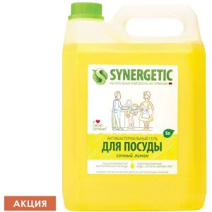 Гель для мытья посуды антибактериальный 5 л, SYNERGETIC «Лимон», 103500