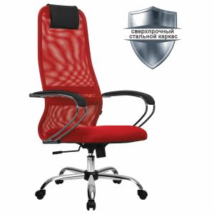 Кресло офисное МЕТТА «SU-B-8» хром, ткань-сетка, сиденье мягкое, красное