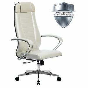 Кресло офисное МЕТТА «К-31» хром, экокожа, сиденье и спинка мягкие, белое