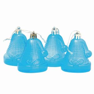 Украшения елочные подвесные «Колокольчики», НАБОР 4 шт., 6,5 см, пластик, полупрозрачные, голубые, 59598