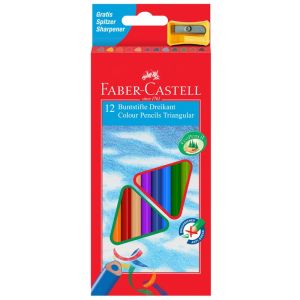 Карандаши цветные FABER-CASTELL, 12 цветов, трехгранные, с точилкой, упаковка с подвесом, 120523