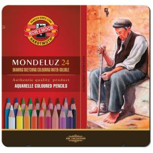 Карандаши цветные акварельные художественные KOH-I-NOOR «Mondeluz», 24 цвета, 3,8 мм, заточенные, металлическая коробка, 3724024001PL