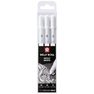 Ручки гелевые БЕЛЫЕ SAKURA (Япония) «Gelly Roll», НАБОР 3 штуки, узел 0,5/0,8/1 мм, POXPGBWH3C