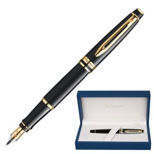 Ручка подарочная перьевая WATERMAN «Expert 3 Black Lacquer GT», черный лак, позолоченные детали, синяя, S0951640