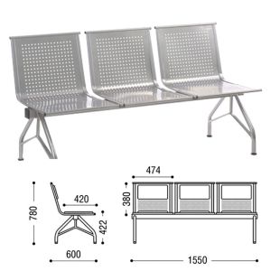 Кресло для посетителей трехсекционное «Стилл», 780х1550х600 мм, серебристое, СМ86/2-03