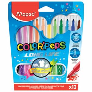 Фломастеры MAPED (Франция) «Color'Peps Long Life», 12 цветов, смываемые, трехгранные, картонная упаковка, 845020