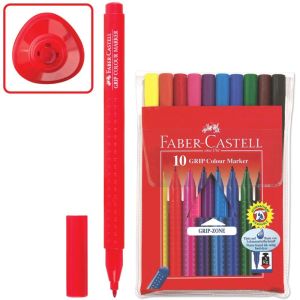 Фломастеры FABER-CASTELL «Grip», 10 цветов, трехгранные, смываемые, ПВХ упаковка, 155310
