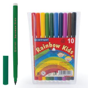 Фломастеры 10 ЦВЕТОВ CENTROPEN «Rainbow Kids», круглые, смываемые, вентилируемый колпачок, 7550/10ET, 7 7550 1002